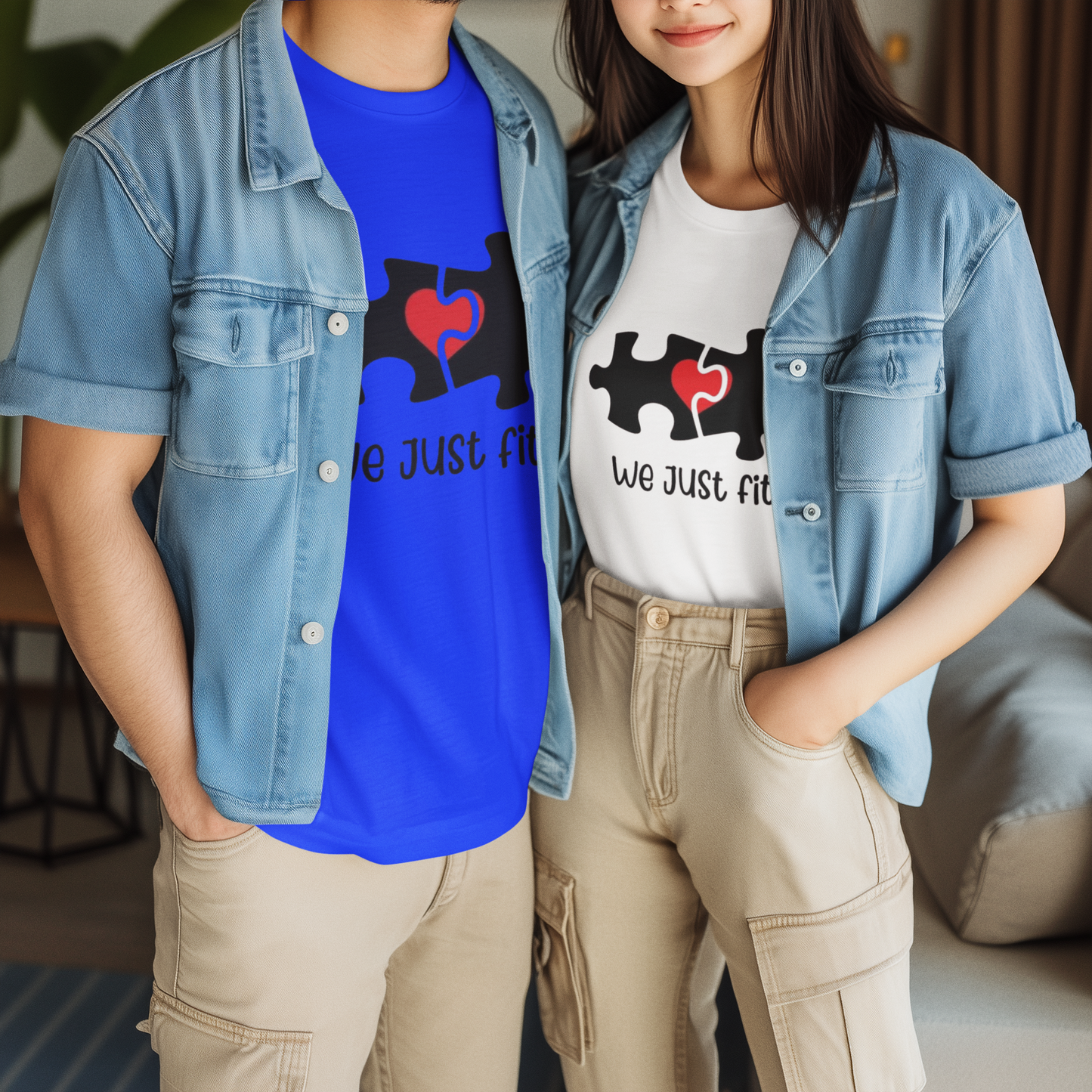 We Just Fit Graphic Print Couple T-Shirt
