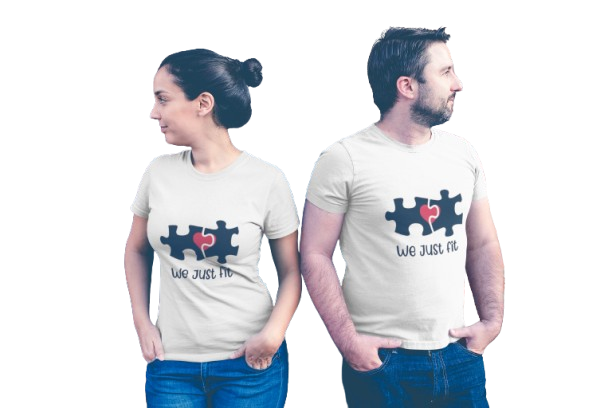 We Just Fit Graphic Print Couple T-Shirt