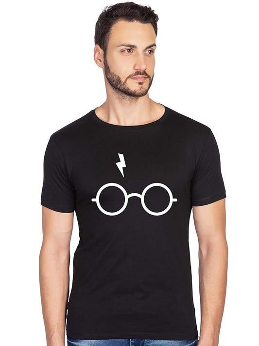 Men’s Black “Wizard Glasses & Lightning Bolt” Graphic T-Shirt – Minimal Potter Fan Tee