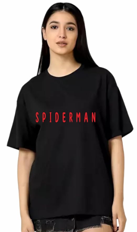 Spiderman Typography Graphic Oversized T-Shirt for Women