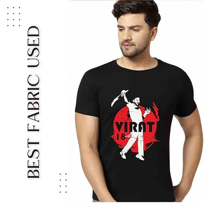 Men’s Black “Virat 18” Cricket Graphic Printed T-Shirt – Fan Edition Casual Tee