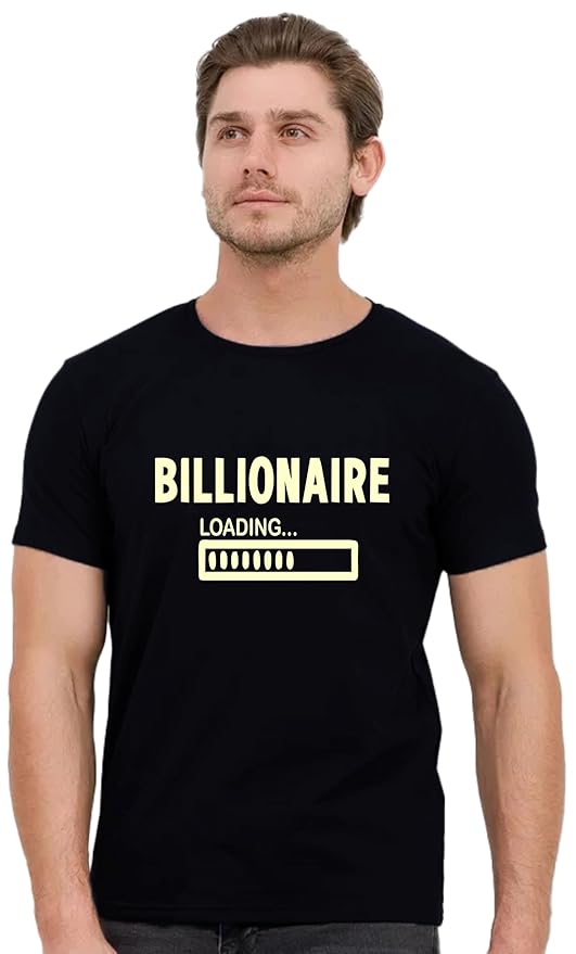 Men’s Black “Billionaire Loading” Graphic Printed T-Shirt – Trendy Cotton Casual Tee