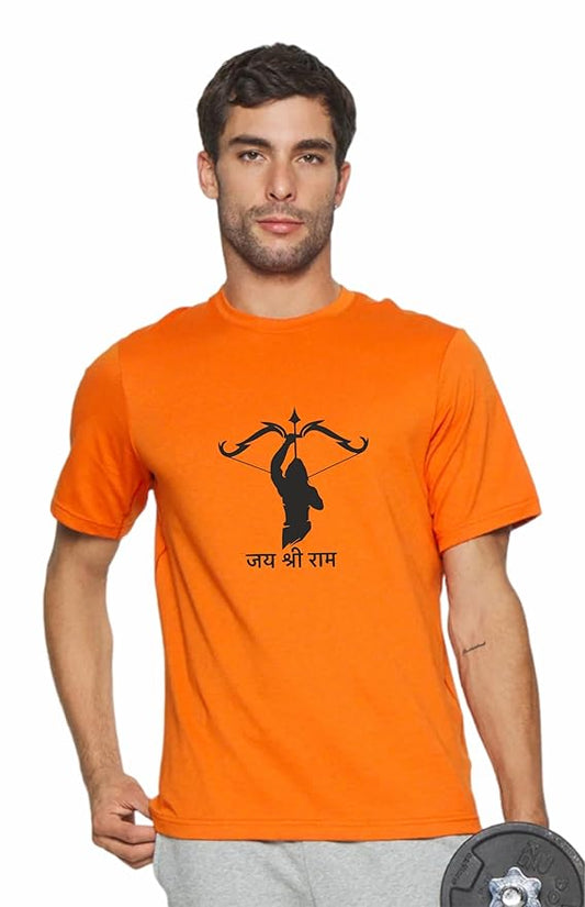 Men’s Orange “जय श्री राम” Spiritual Graphic Printed T-Shirt