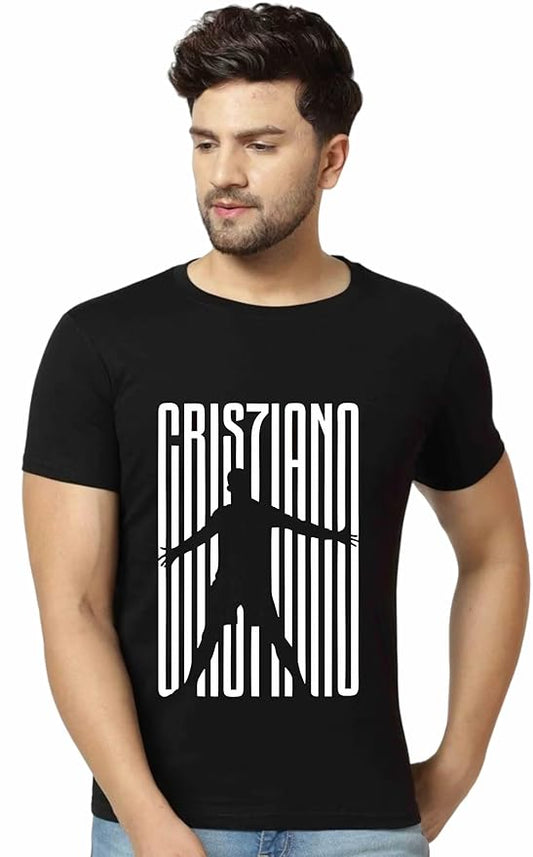 Men’s Black “Cristiano” Football Graphic Printed T-Shirt