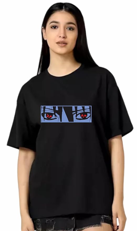 Unisex Oversized Black T-Shirt – Anime Eyes Print (Front & Back) | Manga Fan Graphic Tee