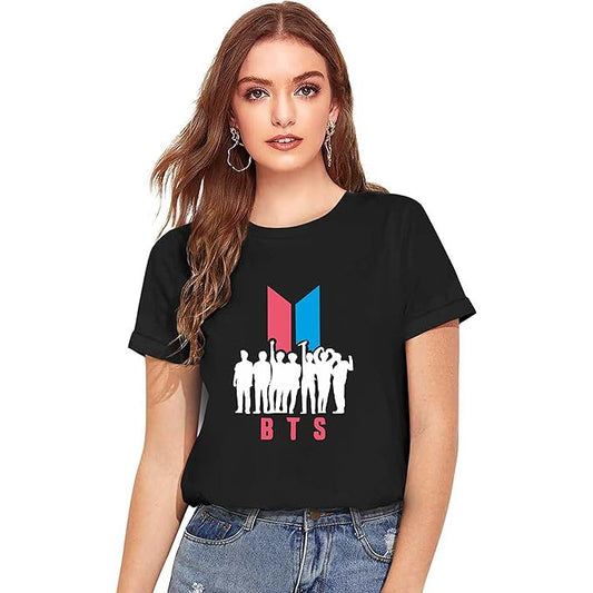 BTS Black T-Shirt for Women – K-Pop Fan Graphic Tee | Casual Cotton Top