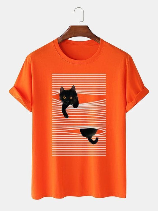 Cat in Net Printed T-Shirt – Playful & Trendy Feline Vibes