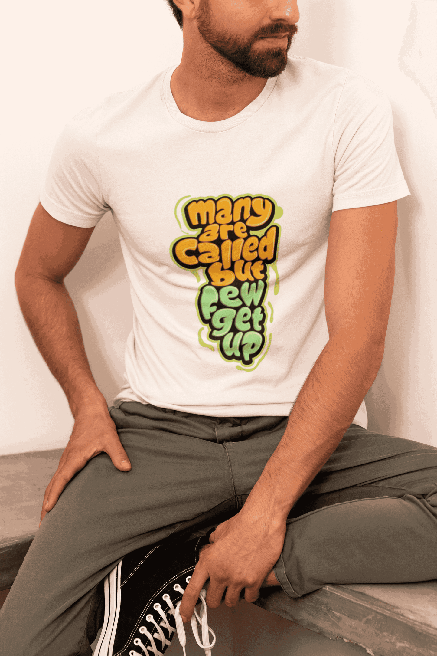 Many Are Called But Few Get Up Graphic Print Men’s T-Shirt – Funny Motivational Cotton Tee
