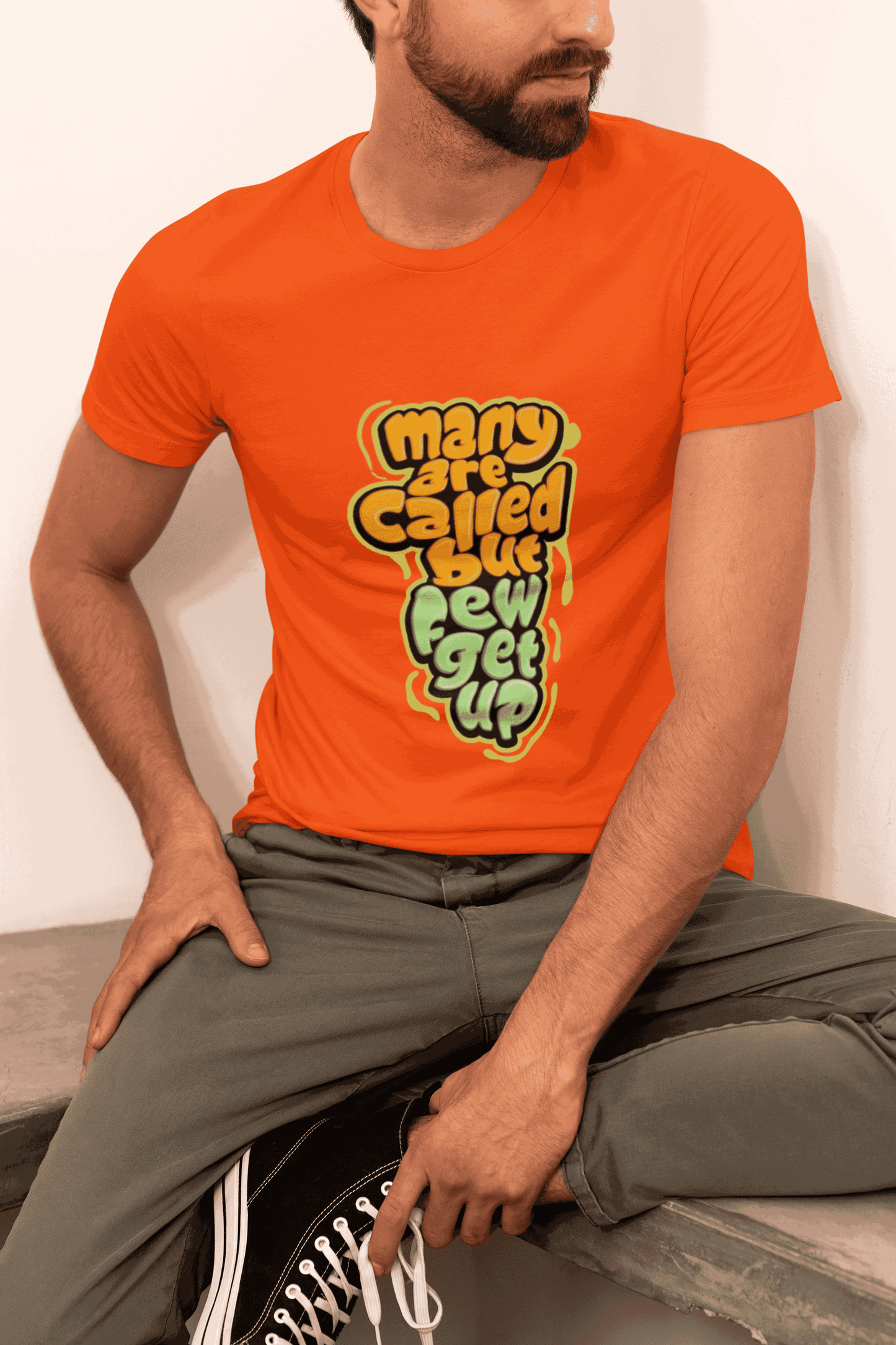Many Are Called But Few Get Up Graphic Print Men’s T-Shirt – Funny Motivational Cotton Tee