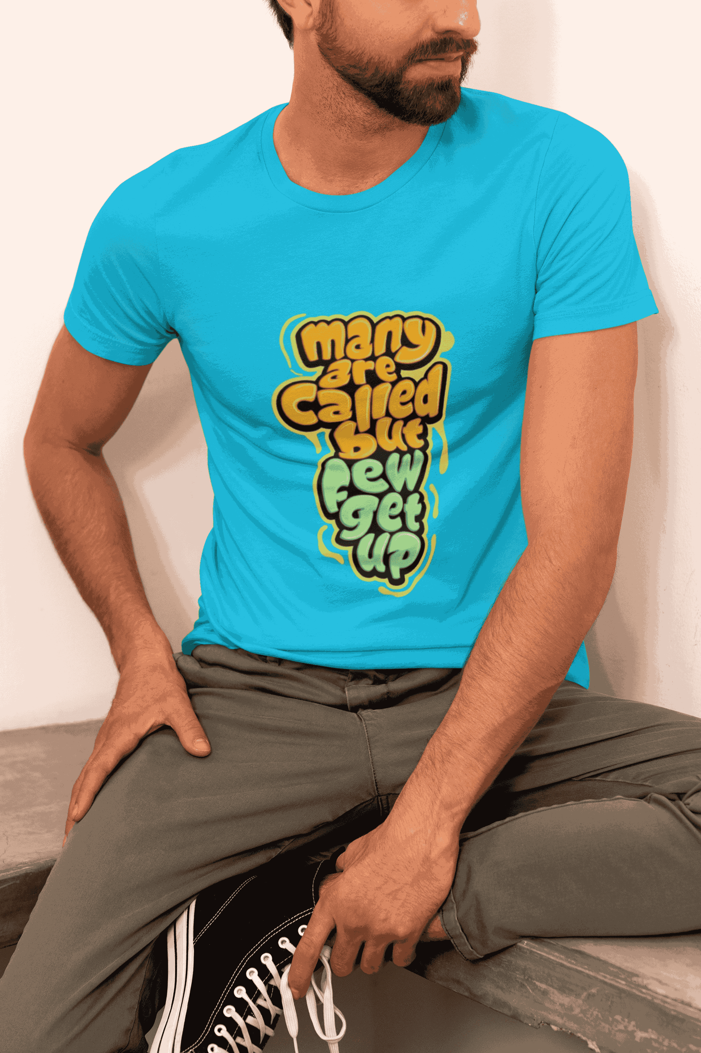 Many Are Called But Few Get Up Graphic Print Men’s T-Shirt – Funny Motivational Cotton Tee