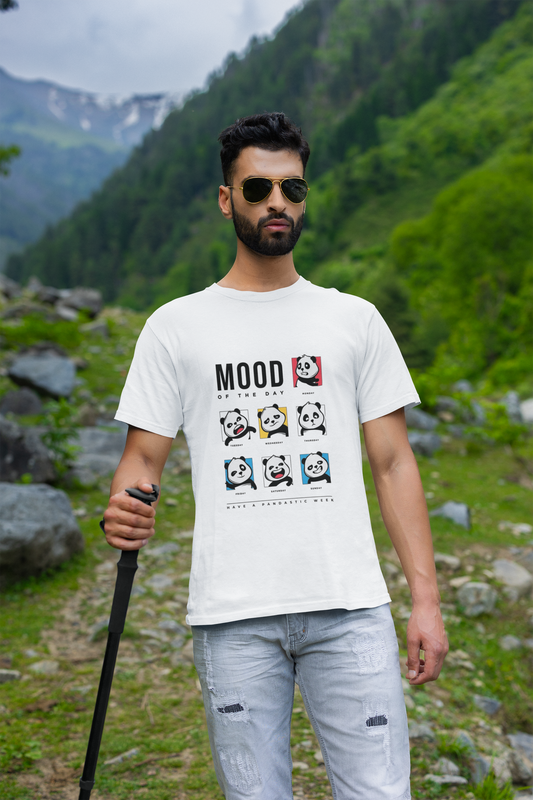 Men’s White “Mood of the Day” Panda Graphic T-Shirt – Fun & Casual