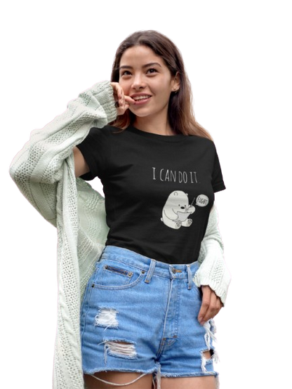 "I Can Do It" Motivational Dino Black T-Shirt