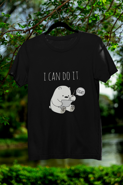 "I Can Do It" Motivational Dino Black T-Shirt