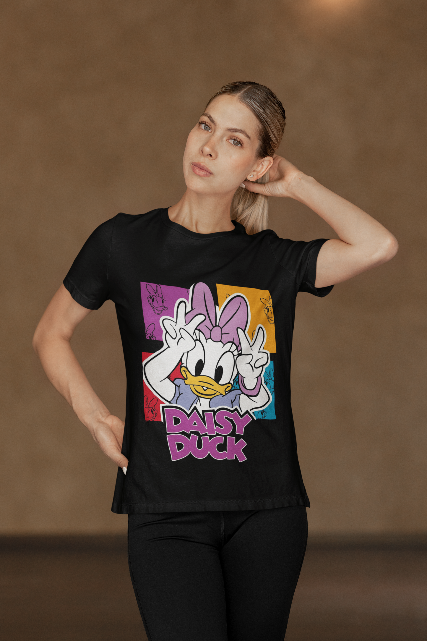Daisy Duck Pop Art Black T-Shirt