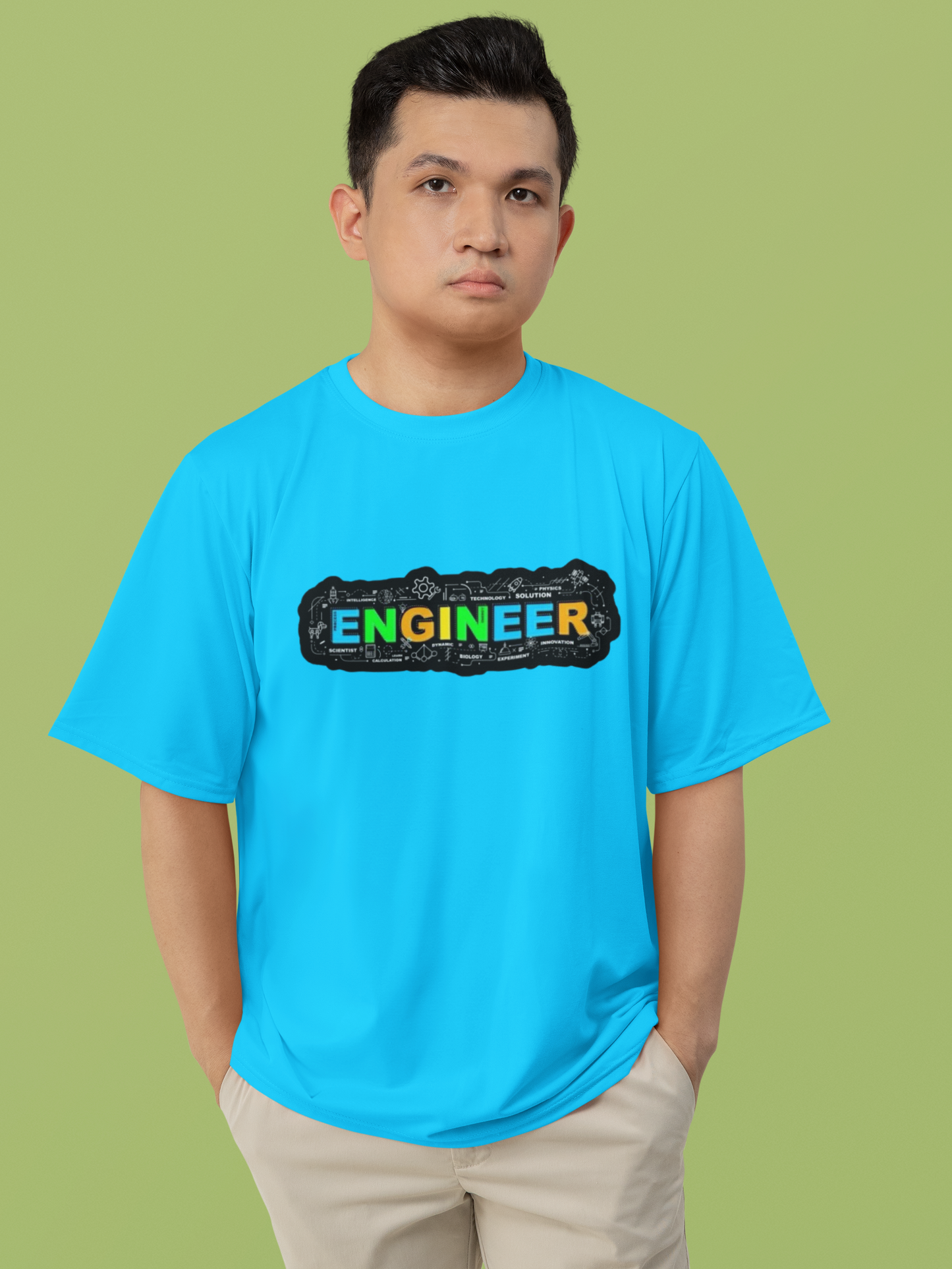 Men's Neon Yellow “ENGINEER” Graphic T-Shirt – Tech-Inspired Casual Wear