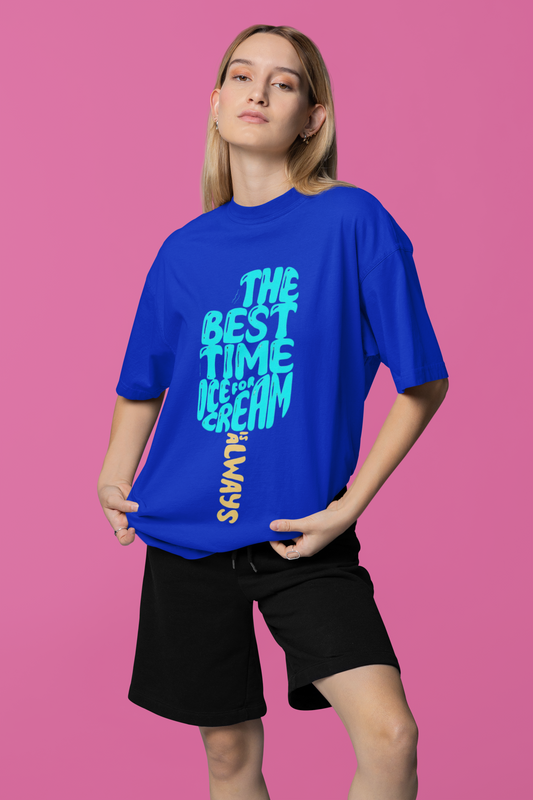 “The Best Time for Ice Cream is Always” Oversized T-Shirt – Royal Blue