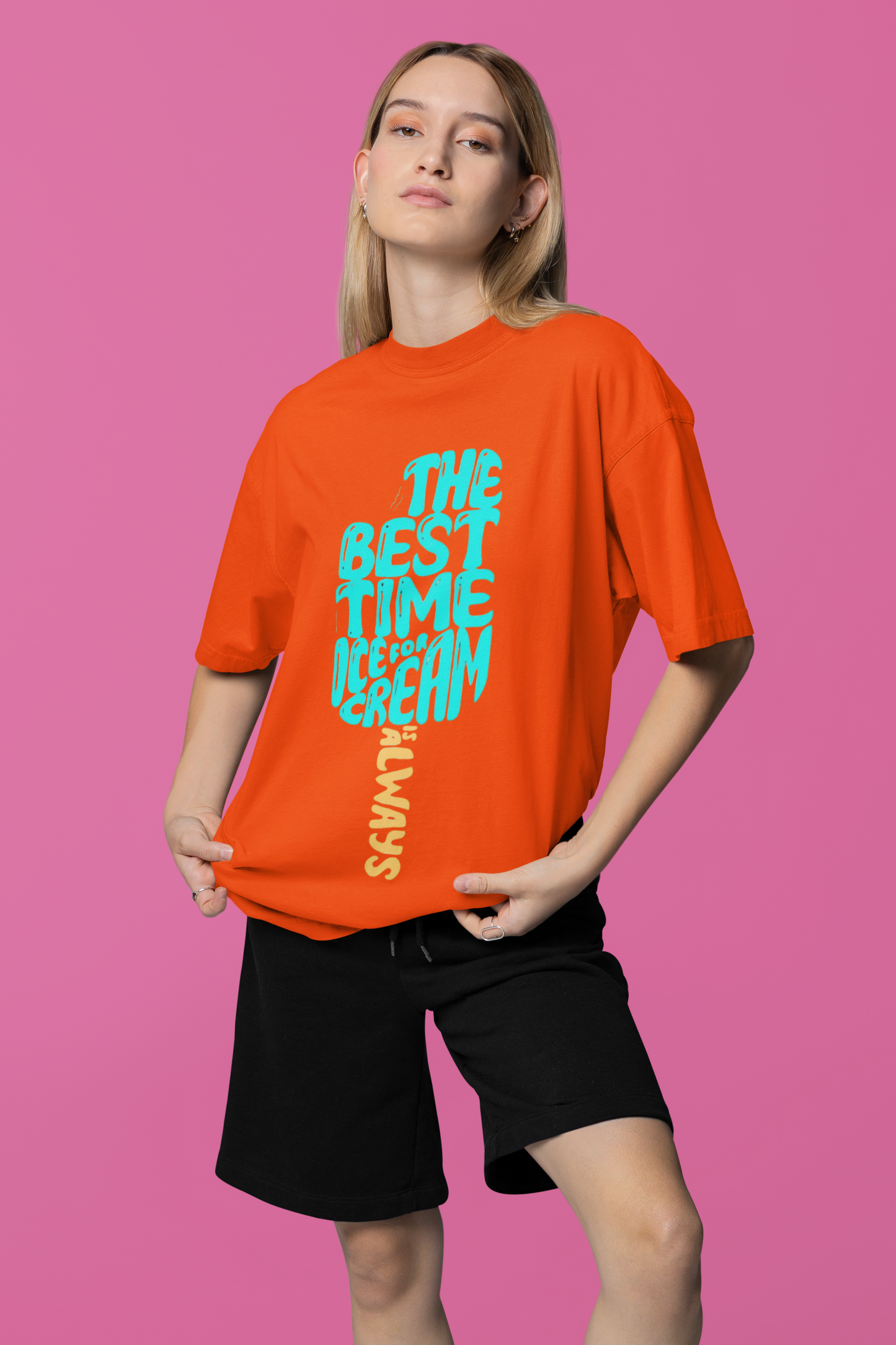 “The Best Time for Ice Cream is Always” Oversized T-Shirt – Royal Blue