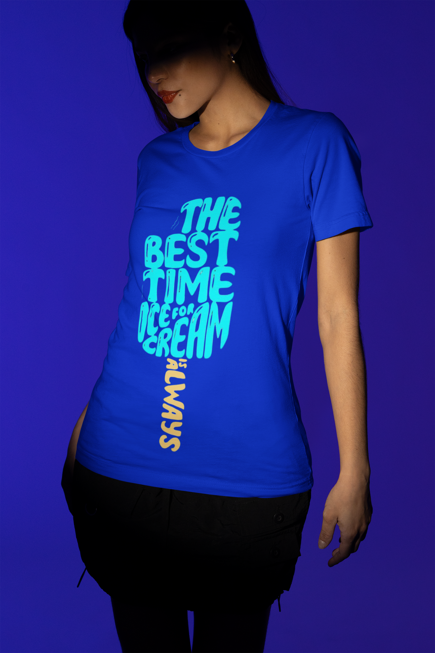 “The Best Time for Ice Cream is Always” Oversized T-Shirt – Royal Blue