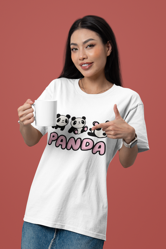 Women’s White “Panda” Cute Cartoon Graphic T-Shirt