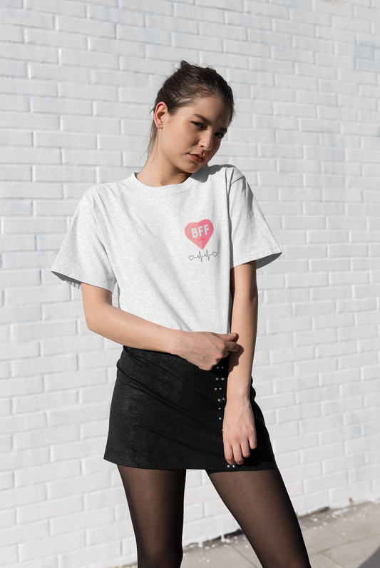 Minimal “BFF Heartbeat” T-Shirt – Light Grey