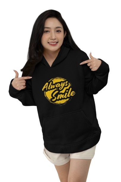 Women's Black Hoodie with 'Always Smile' Print, Cotton