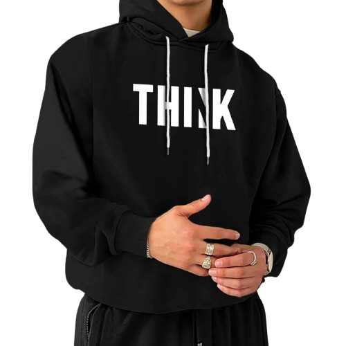 Think Printed Hooded Sweatshirt for Men, Black