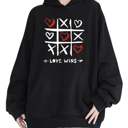 Love Wins Tic-Tac-Toe Graphic Hoodie for Men, Black