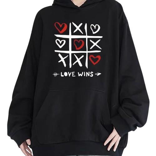 Love Wins Tic-Tac-Toe Graphic Hoodie for Men, Black