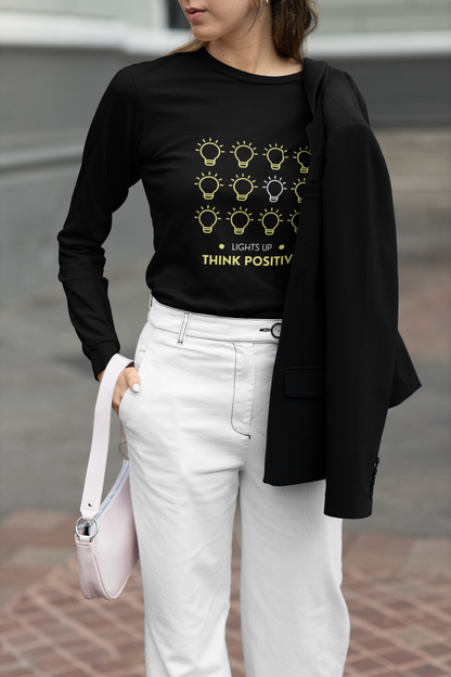 Lights Up Think Positive Graphic Print Women’s T-Shirt – Motivational Cotton Casual Tee