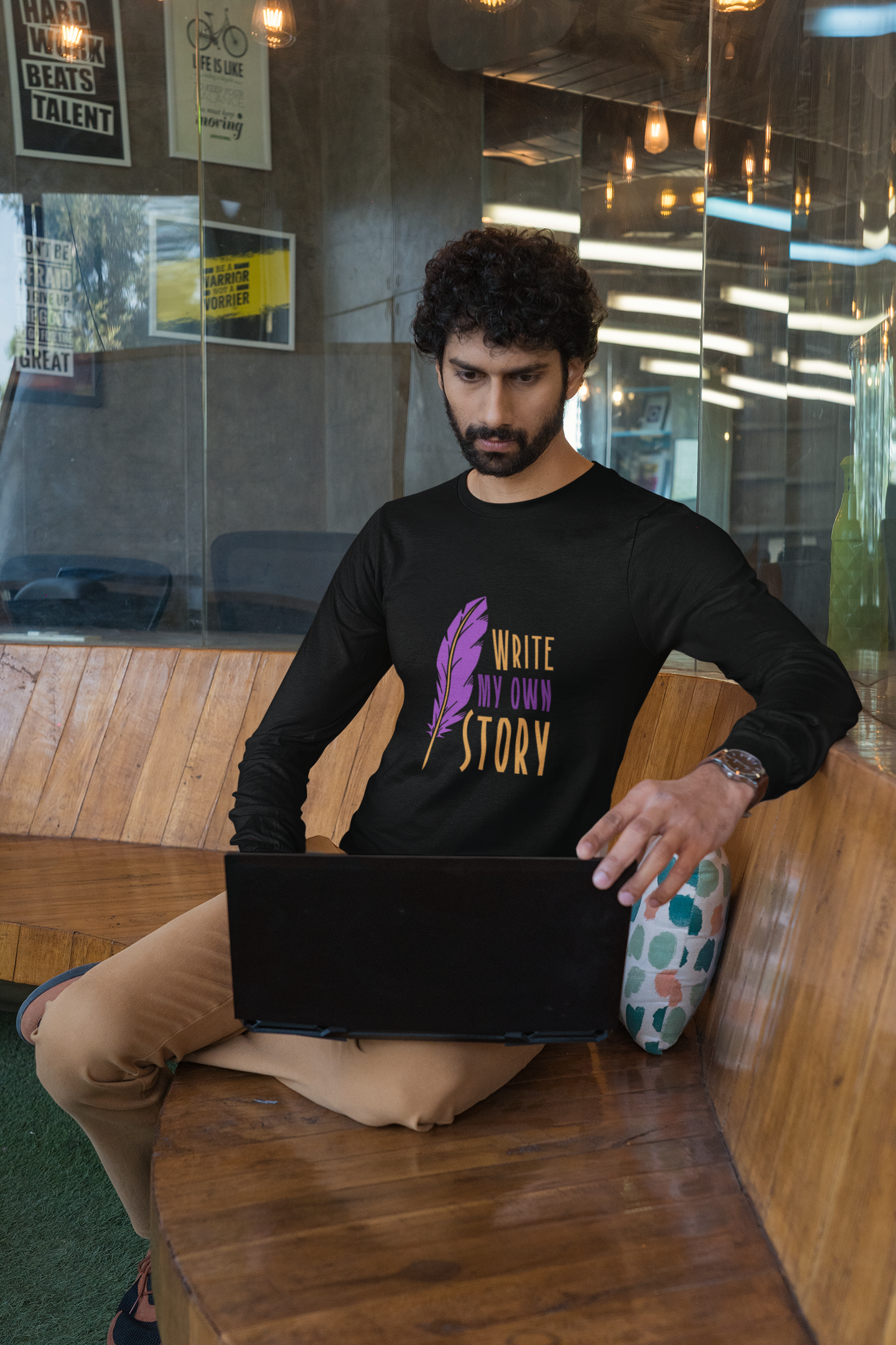 "Write My Own Story Long-Sleeve T-Shirt - Inspirational Graphic Tee for Men - Comfortable White Shirt for Everyday Wear"