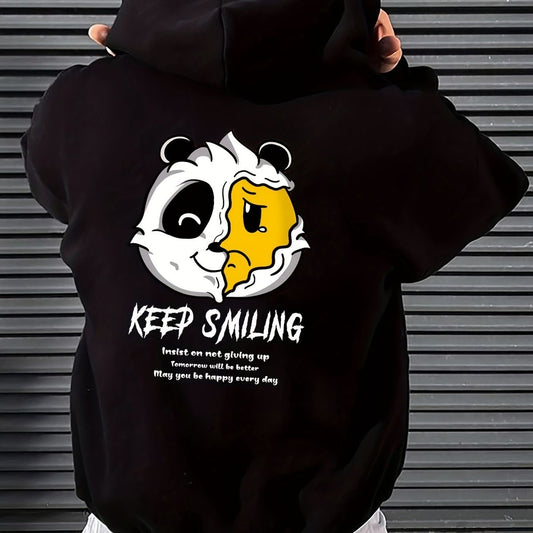 Keep Smiling Men's Hooded Sweatshirt, Black, Graphic Print