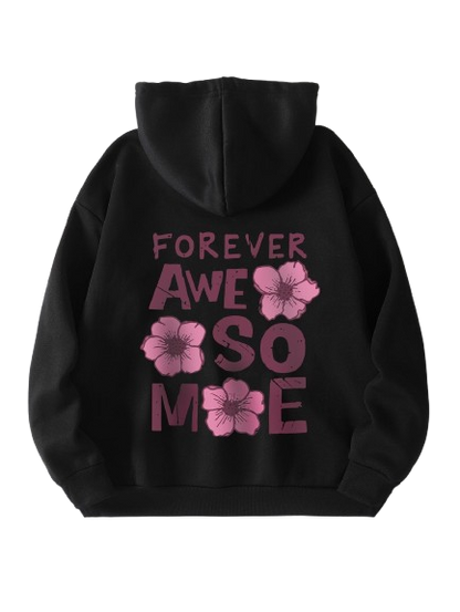 Women's Black Hoodie with Floral Print, 'Forever Awesome'