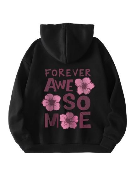 Women's Black Hoodie with Floral Print, 'Forever Awesome'