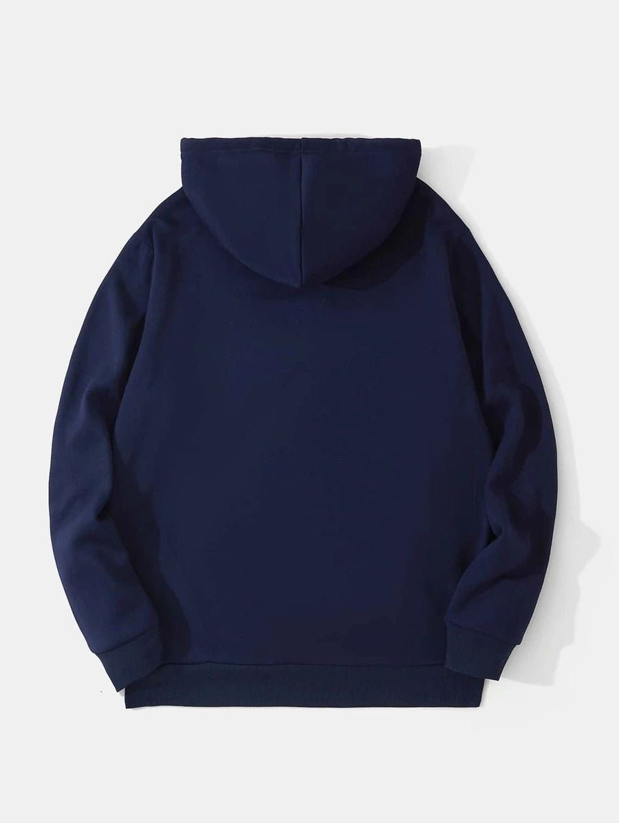 Men's Navy Blue Pullover Hoodie with Pockets, 100% Cotton