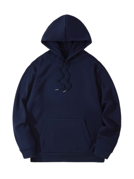 Men's Navy Blue Pullover Hoodie with Pockets, 100% Cotton