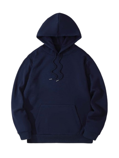 Men's Navy Blue Pullover Hoodie with Pockets, 100% Cotton