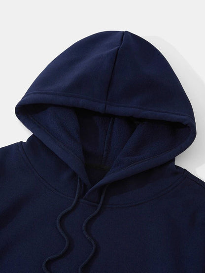 Men's Navy Blue Pullover Hoodie with Pockets, 100% Cotton