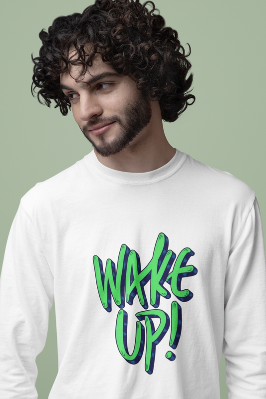 Wake Up Graphic Print Men’s T-Shirt – Motivational Cotton Casual Tee