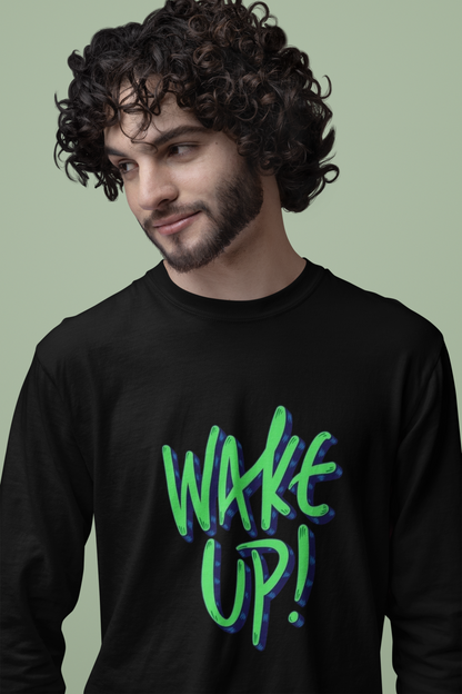Wake Up Graphic Print Men’s T-Shirt – Motivational Cotton Casual Tee
