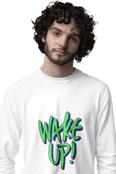 Men's Wake Up Graphic T-Shirt, White, 100% Cotton