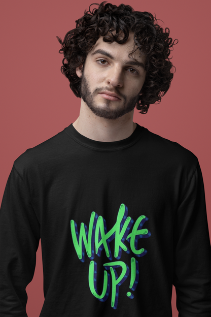 Wake Up Graphic Print Men’s T-Shirt – Motivational Cotton Casual Tee