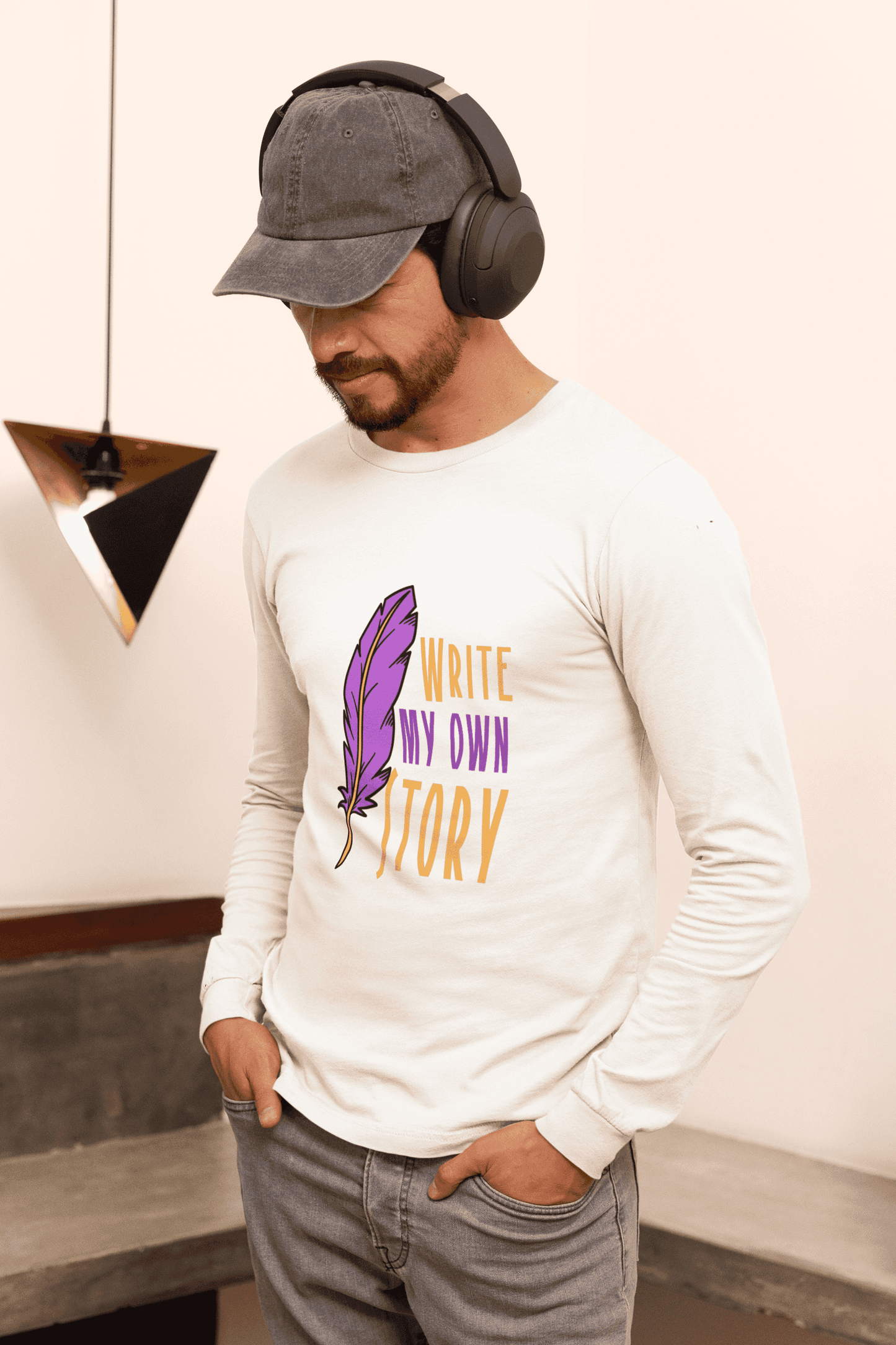 "Write My Own Story Long-Sleeve T-Shirt - Inspirational Graphic Tee for Men - Comfortable White Shirt for Everyday Wear"