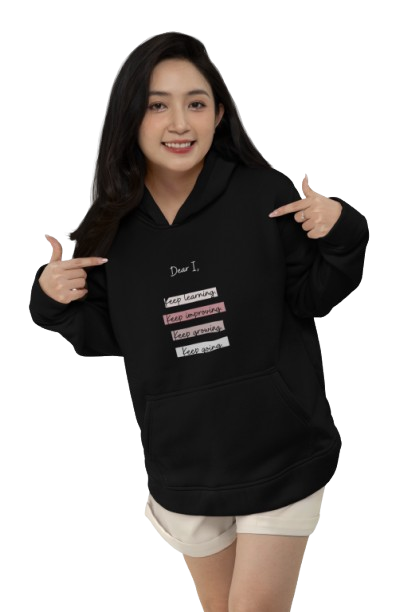 Women's Black Hoodie with Printed Text, 100% Cotton