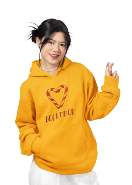 Festive December Candy Cane Heart Hoodie – Cozy Holiday Style for Women