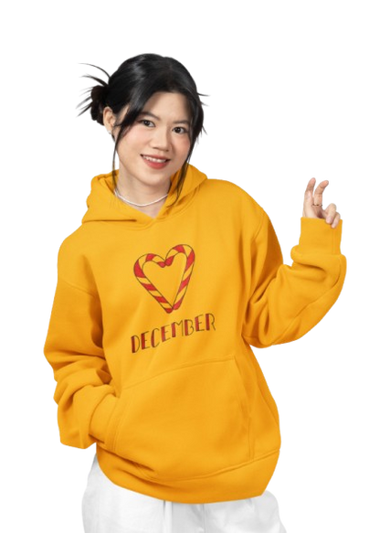 Festive December Candy Cane Heart Hoodie – Cozy Holiday Style for Women