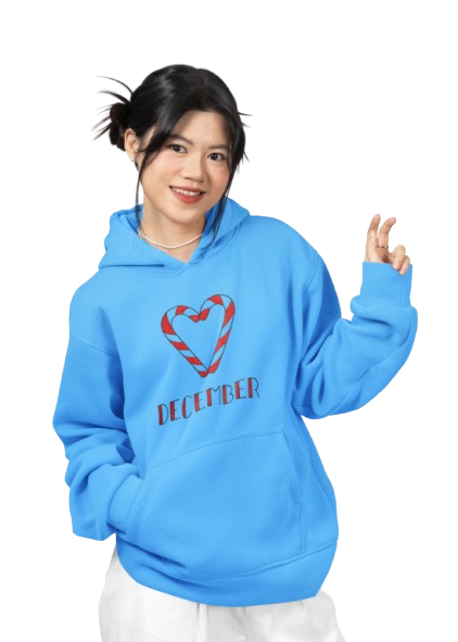 Festive December Candy Cane Heart Hoodie – Cozy Holiday Style for Women