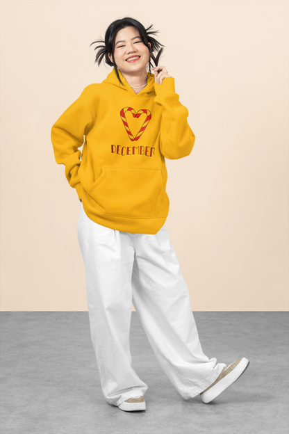 Festive December Candy Cane Heart Hoodie – Cozy Holiday Style for Women