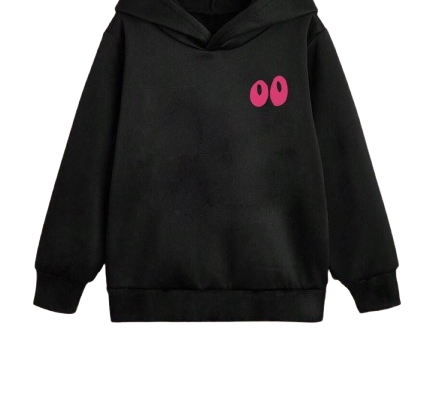 Women's Black Hoodie with Embroidered Eyes, 100% Cotton