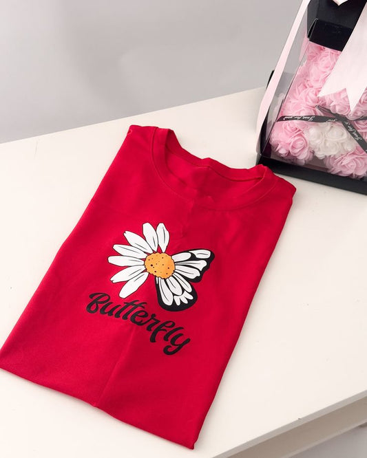Butterfly Daisy Graphic T-Shirt for Women | Minimal Aesthetic Cotton Tee by Pd Clori