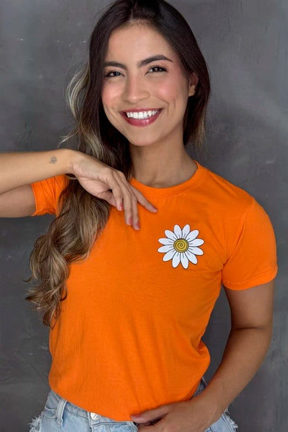 Minimal Daisy Graphic T-Shirt for Women | Cute Aesthetic Orange Cotton Tee by Pd Clori